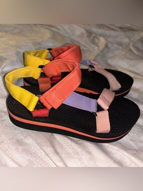 Time and Tru Multicolor Strap Platform Sandals - Yellow, Coral, Lavender, Pink